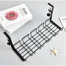 Black Metal Cable Management Tray, Under Desk Storage Rack, Home/Office Cable Organizer, No Drilling Required, Kitchen Storage Accessory - Multicolor - View 2