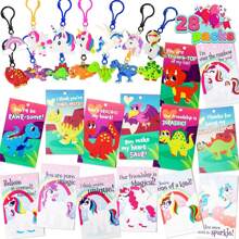 Joyfy 28 Packs Valentine's Day Unicorn Dinosaur Keychain Gifts With Valentine's Cards For Exchange Gifts, Party Favor, Valentine's Greeting Cards, Valentine Party Favors, Valentine Exchange Gifts - 彩色 - 查看 6
