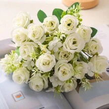 2pcs 5-Branches 14-Flowers, Simulated Rose Fragrant Concubine Rose Artificial Bouquet Home Decoration Bouquet Ornament Wedding Decoration Bouquet Bridal Handheld Flower Restaurant Desktop Decoration Bouquet Vase Flower Arrangement DIY Bouquet Photography Props Fake Bouquet