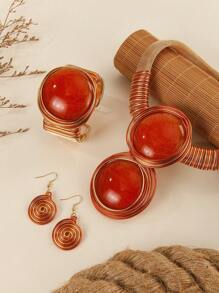 手工制作超大多层波西米亚风欧式美式宴会派对度假村铝线树脂亚克力项链耳环手链套装女士