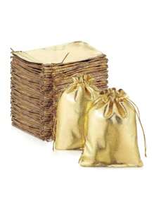 20pcs Gold Gift Drawstring Bags Pouches For Jewelry Organizers Favor Candy Bar Chocolate Package Small Businesses Supplies - Gold - View 2