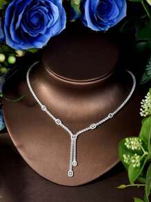 1 Bộ trang sức trang trí hình thoi Cubic Zirconia thời trang, thích hợp làm quà tặng ngày lễ tình nhân cho phụ nữ - Bạc - Xem 5