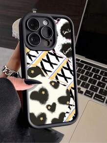 1pc Black Cow Print Pattern TPU Shockproof Phone Case Compatible With Iphone 16 15 14 13 12 11 Pro Max, Series
