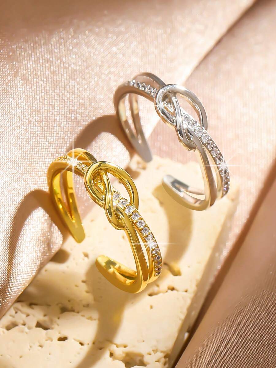 1pc Copper Cubic Zirconia Geometric Simple Adjustable Ring For Men, Valentine's Day Gift - Open Ring - View 1