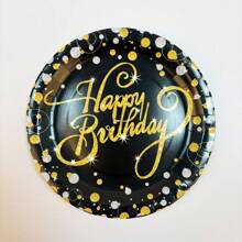 Set de 10 piezas de suministros para fiesta de cumpleaños en negro y dorado, juego de vajilla desechable dorada para fiesta de cumpleaños, platos, vasos, servilletas y mantelería de papel negro y dorado para decoración de fiesta de cumpleaños de hombres y mujeres