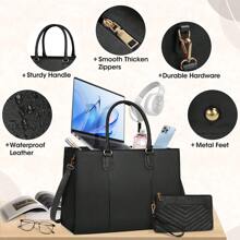 NEWHEY Laptop Bags For Women 15.6 Inch Work Tote Bags Womens Laptop Purse Waterproof PU Leather Laptop Briefcase For Office Computer Bag Women Travel Handbag Shoulder Bag - 黑色 - 查看 4
