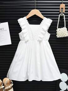 Young Girls Fashionable Lace Sleeveless Princess Vacation Dress, Summer