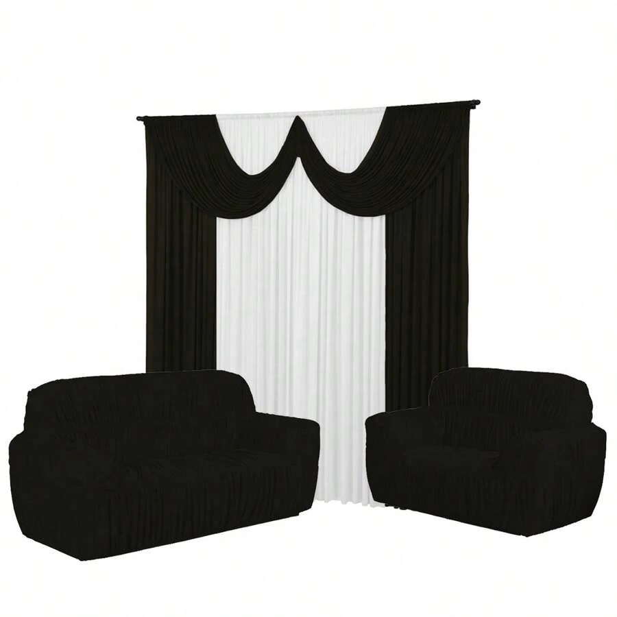 Paris Curtain Kit 2.00x1.70 + Sofa Cover 3x2 Seats Gel Mesh 21 Elastics - 黑白 - 查看 1