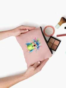 Bolsa de maquillaje de gran capacidad con estilo, bolsa de maquillaje de viaje, bolsa con cremallera de unicolor, bolsa de belleza, bolsa de lona, estampada con un colorido patrón de pájaros, adecuada para almacenamiento diario, despedida de soltera y bolsa de aseo, kit de maquillaje de dama de honor, bolsa de regalo de dama de honor, bolsa de almacenamiento de viaje para bodas con cremallera, bolsa de maquillaje ideal de compras de diseño reciente