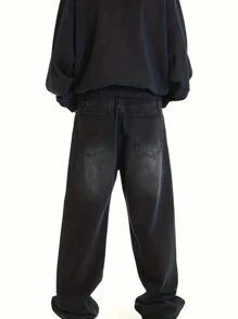 Men's Vintage Retro Street Style Black Non-Stretch Denim Jeans - Black - View 2