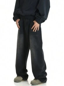 Men's Vintage Retro Street Style Black Non-Stretch Denim Jeans - Black - View 1