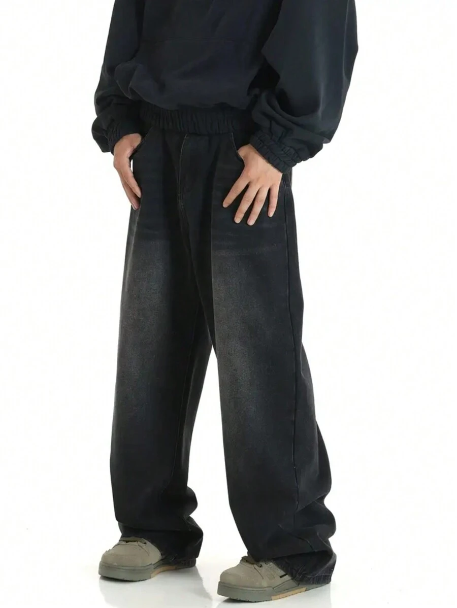 Men's Vintage Retro Street Style Black Non-Stretch Denim Jeans - Black - View 1