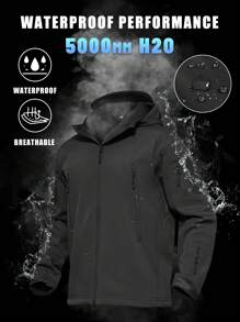 Men's Winter Softshell Fleece Lined Jacket Thermal Water Repellent Outdoor Removeable Hood Tactical Coats Hiking Camping Outwear Windbreaker With Multi Zipper Pockets