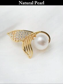 1pc Elegant Cultured Freshwater Pearl Angel Wing Ginkgo Leaf Flower Brooch Pin, Women Western Jewelry Accessory, Gift For Beach, Pride, Birthday, Graduation