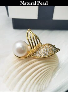 1pc Elegant Cultured Freshwater Pearl Angel Wing Ginkgo Leaf Flower Brooch Pin, Women Western Jewelry Accessory, Gift For Beach, Pride, Birthday, Graduation