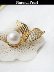 1pc Elegant Cultured Freshwater Pearl Angel Wing Ginkgo Leaf Flower Brooch Pin, Women Western Jewelry Accessory, Gift For Beach, Pride, Birthday, Graduation