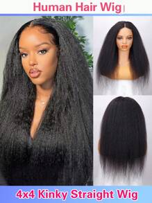 Tóc giả ren 4x4 không keo dán Tóc người thẳng Kinky 30 inch được nhổ sẵn Đường chân tóc tan chảy Mềm mượt Thân thiện với người mới bắt đầu dành cho phụ nữ - Tự nhiên & Đen - Xem 2