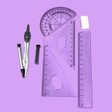 KIT Compass With Rulers Rubber And Graphite Drawing Set School Compass Square Protractor - 附標尺的指南針 - 查看 5