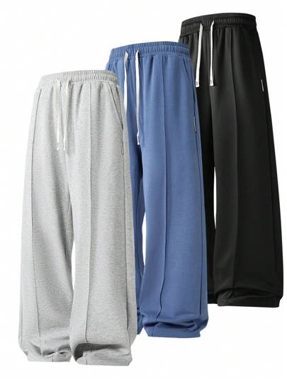1pc Men's Drawstring Waist Wide Leg Loose Fit Casual Sweatpants, Spring/Summer