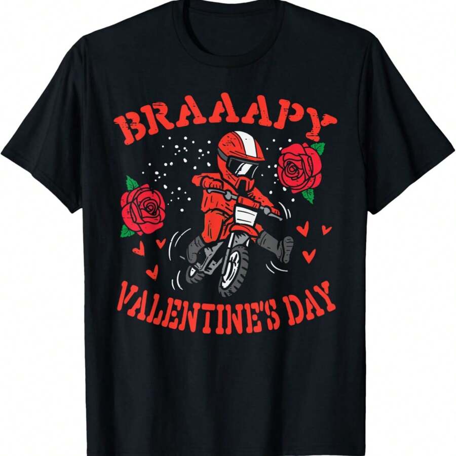Braaapy Valentines Day Motocross Dirt Bike Men Boys Kids T Shirt Women's Cotton T Shirt Oversized Graphic Tee Short Sleeve Loose Shirt Casual Plus Size Top