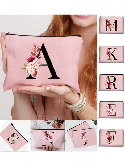Geantă cosmetică, genți de machiaj, portofel, nume, inițiale, model A-Z, litere, organizator de toaletă, geantă de spălat, poșetă cu fermoar pentru telefon, husă pentru creion, geantă de mână, cadouri pentru profesori, articole esențiale de călătorie pentru femei și fete, cadou pentru instrumente de machiaj, depozitare pensule de machiaj, organizator de machiaj, organizator de machiaj, depozitare machiaj, husă de machiaj, husă de machiaj, rechizite pentru întoarcerea la școală