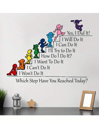 1 st inspirerende quote muursticker, cartoon motiverende zinnen sticker muurstickers, huisdecoratie, pvc waterdichte stickers, zelfklevende muurkunst, motiverende stickers, hedendaagse stijl, voor klaslokaaldecoratie, kinderkamerdecoratie, muurkunstdecoratie, huisdecoratie, studeerkamerdecoratie