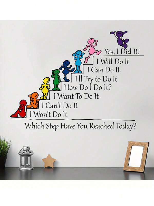 1pc Inspirational Quote Wall Decal, Cartoon Motivational Phrases Sticker Wall Stickers,Home Decoration,PVC Waterproof Stickers,Self Adhesive Wall Art,Motivational Stickers, Contemporary Style,For Classroom Decor, Kids Room Decor, Wall Art Decor, Home Decor, Studyroom Decor