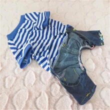 Fashionable Spring/Autumn Multi-Color Striped Pet Dog 4-Leg Casual Denim Jumpsuit