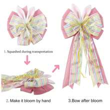Easter Large Wreath Bows Burlap Wired Ribbbon Bow With Bunny Ears Easter Tree Topper Ornament For Spring Home Holiday Party Outdoor - Pink - View 5