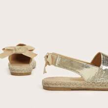 Women's Closed Toe, Elastic Back Heel Rope, Sparkly Material, Wedge Heel Sandals - Gold - View 7
