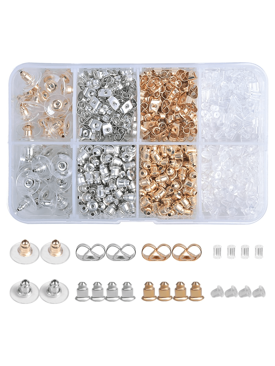 640 piezas Combinación de diversos estilos de palillos y tapones para pendientes, accesorios para hacer joyas con pendientes DIY