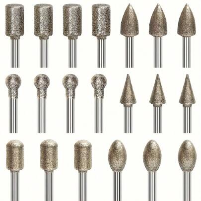 20pcs High Precision Diamond Burr Set, Rotary Polishing Tool Kit For Carving, Sculpting, Engraving On Jade, Stone, Wood, Glass, Ceramics