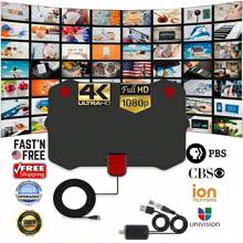 Indoor Digital Smart TV Antenna, Magnetic Base, Portable High-Definition Antenna Amplifier, Enhances Local Channel Signal, Supports 4K 1080p VHF UHF Fire Rod And Satellite Receiving Cable, Suitable For All TV And RV TV Signal Receivers - 黑色 - 查看 1