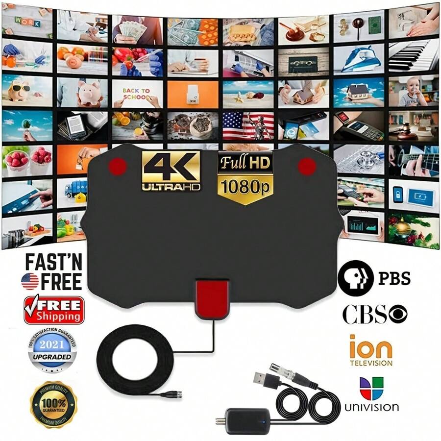 Indoor Digital Smart TV Antenna, Magnetic Base, Portable High-Definition Antenna Amplifier, Enhances Local Channel Signal, Supports 4K 1080p VHF UHF Fire Rod And Satellite Receiving Cable, Suitable For All TV And RV TV Signal Receivers - 黑色 - 查看 1