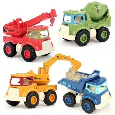 Juguetes de construcción adecuados para niños y niñas de 2, 3, 4 y 5 años, excavadoras de caja de arena, camiones de construcción, grúas volquete, camiones hormigonera, regalos de Navidad y cumpleaños, vuelta al colegio