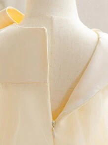 Baby Girls' Champagne Bow Christmas Party Dress, Elegant Princess Tulle Gown, Suitable For 1st Birthday, Wedding, Banquet, Holiday Celebration