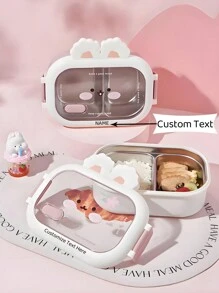 1pc Customizable Rabbit Design Lunch Box, Portable, Insulated, Cute Cartoon, Outdoor, Travel, Student, Office Worker, College, Versatile For Daily Use, Made Of Stainless Steel And PP Material, Dual Color Option, Divided Meal Box, Customizable Text, Exquisite And Beautiful Bento Box