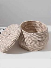1PC Opvouwbare Opbergmand, Afstandsbediening, Cosmetica, Sleutels, Diverse Artikelen, Overdekte Opbergmand Met Deksel, Moderne Rotan Plantenpotten, CoastalVibes Zeegras Bohobaskets, NaturalMix Metalen Frame Opbergruimte Voor Strandachtige Huis- & Tuindecoratie