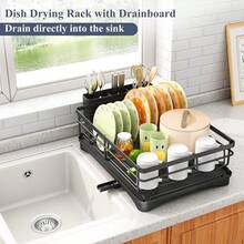 Dish Drying Rack - Stainless Steel Dish Rack For Kitchen Counter, Large-Capacity Dish Drainer With Cutlery Holder, Kitchen Organizer For Dishes, Spoons And Forks, Black - màu đen - Xem 10