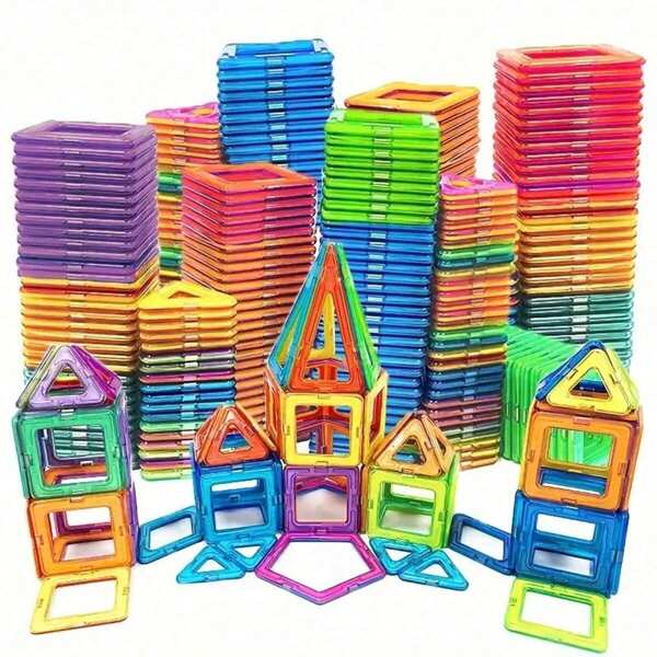 كتل بناء مغناطيسية كبيرة الحجم - ألعاب STEM للبناء والتركيب مع مغناطيس DIY، ألعاب تعليمية مغناطيسية، ألوان عشوائية مناسبة كهدية عيد ميلاد