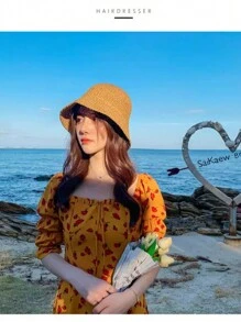 Chapéu de Balde de Palha Dobrável Feminino | Chapéu de Sol de Praia | Chapéu de Viagem Boêmio Trançado à Mão UPF50+ para Senhoras - Leve Portátil Vazado Chapéu de Verão (À Prova de Vento / Respirável / Pronto para Férias) Em 6 Cores