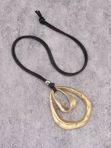 1pc Fashion Asymmetrical Geometric Metal Flat Round Double Circle Pendant Beaded Necklace For Men, Brown & Black Wax Rope, Simple Casual Necklace - Wax Rope - View 17