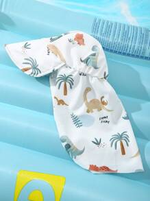 Baby Boy Cute Dinosaur All-Over Print Zipper Half-Zip Long Sleeve Romper Swimsuit+Stretch Sun Hat - Multicolor - View 5