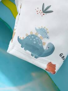 Baby Boy Cute Dinosaur All-Over Print Zipper Half-Zip Long Sleeve Romper Swimsuit+Stretch Sun Hat - Multicolor - View 9