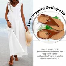 Athlefit Women's Orthopedic Sandals Thong Dressy T-Strap Orthotic Comfortable Casual Summer Arch Support Sandals - màu nâu - Xem 9