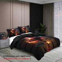 Ensemble de 3 pièces de housses de couette imprimées avec motif de roses noires (1 housse de couette + 2 taies d'oreiller ; âme de couette non incluse), un ensemble de literie doux et confortable convenant à la décoration de chambres de couples et d'hôtels, idéal comme cadeau pour votre partenaire - KKL-SJT0352 - Voir 4