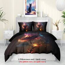 Ensemble de 3 pièces de housses de couette imprimées avec motif de roses noires (1 housse de couette + 2 taies d'oreiller ; âme de couette non incluse), un ensemble de literie doux et confortable convenant à la décoration de chambres de couples et d'hôtels, idéal comme cadeau pour votre partenaire - KKL-SJT0352 - Voir 5