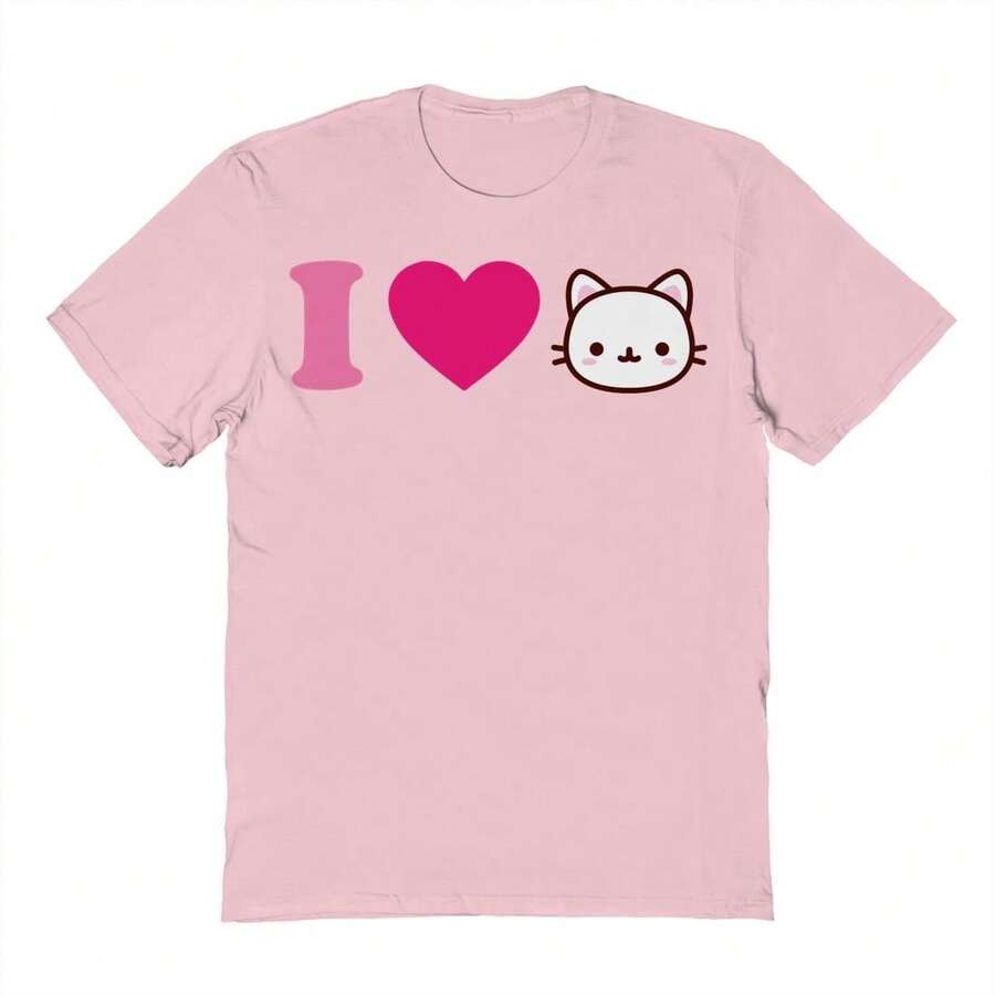 Nearly There I Heart Cat Graphic Cotton Unisex T-Shirt - 粉色 - 查看 1