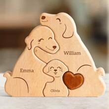 1pc,Family Dog Puzzle, Personalized Wooden Puzzles With 2-5 Family Members Names, Perfect Birthday Anniversary Wedding Gifts For Women Men Graduation - Apricot - View 9