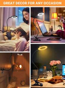 LED-bureaulamp met klemlamp met 3 kleurmodi, 10 helderheidsringen/klemlampen, 360° flexibele zwanenhals, dimbaar, oogbescherming, bureaulamp, USB-bureaulampen voor thuis, op kantoor, in de slaapkamer, in de kamer, om te lezen en te leren (zwart)